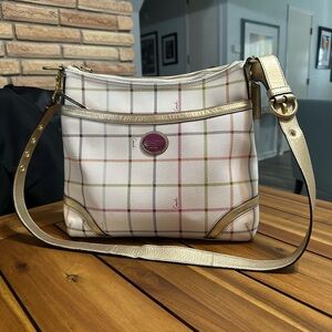 Coach Peyton Tattersall Plaid Crossbody Bag - Gold and Cream